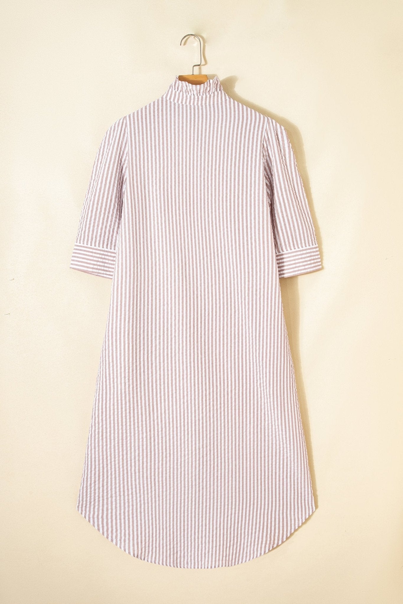 Stripe Frilled Collar 3/4 Sleeve Maxi Dress - Rooted & Reckless Co.