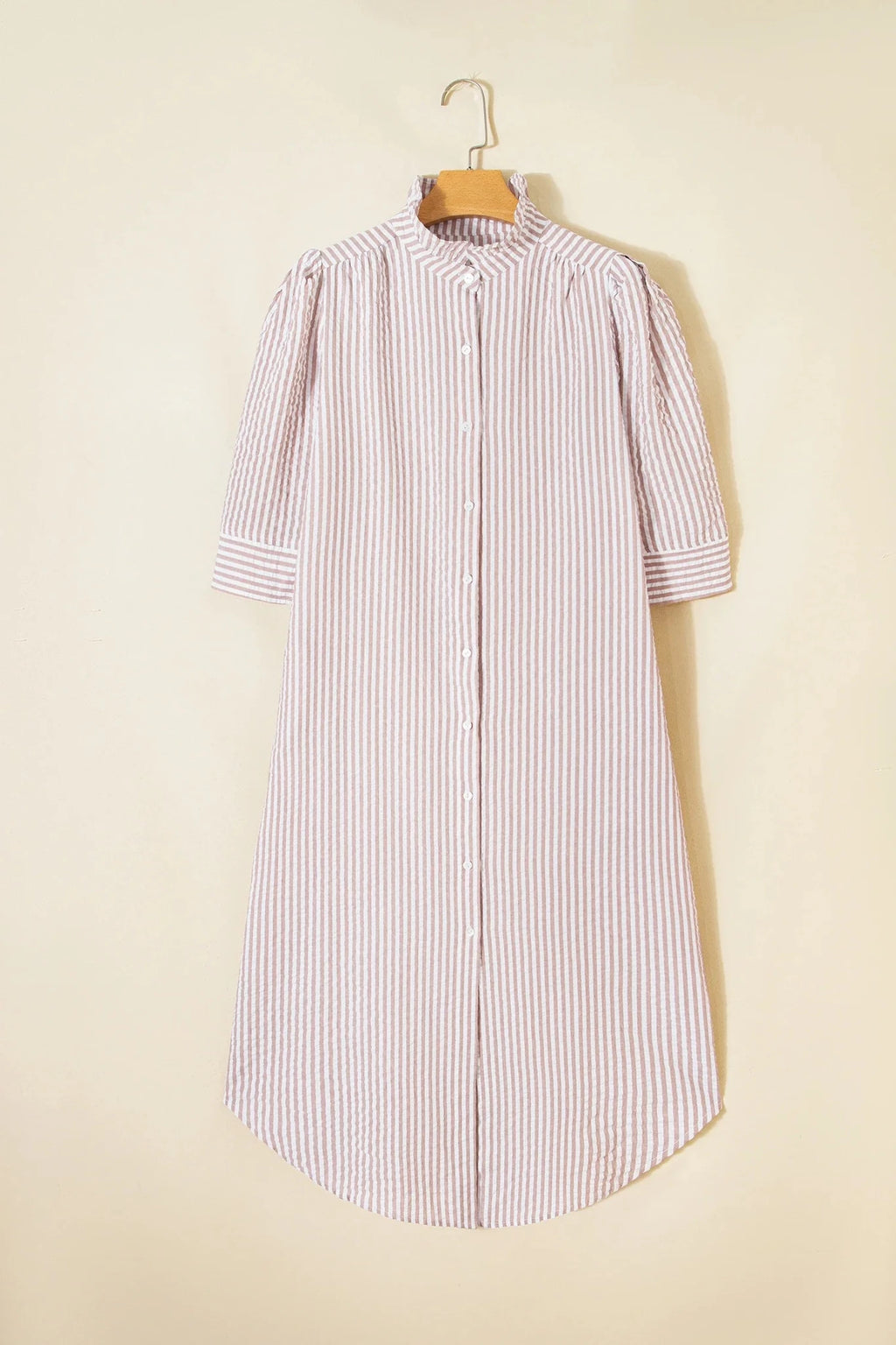 Stripe Frilled Collar 3/4 Sleeve Maxi Dress - Rooted & Reckless Co.