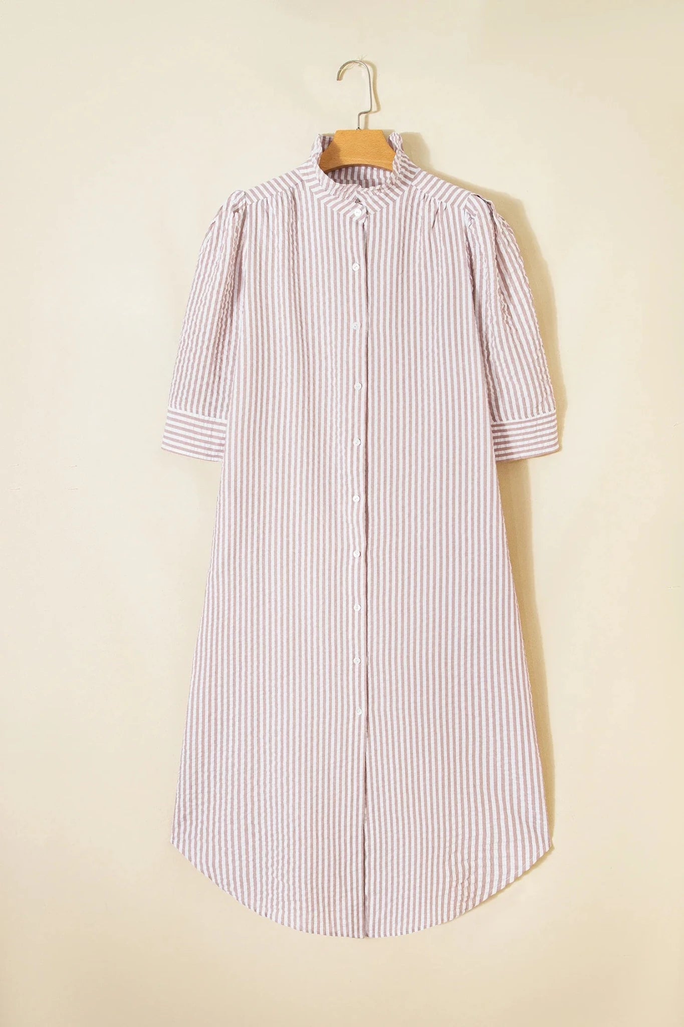 Stripe Frilled Collar 3/4 Sleeve Maxi Dress - Rooted & Reckless Co.