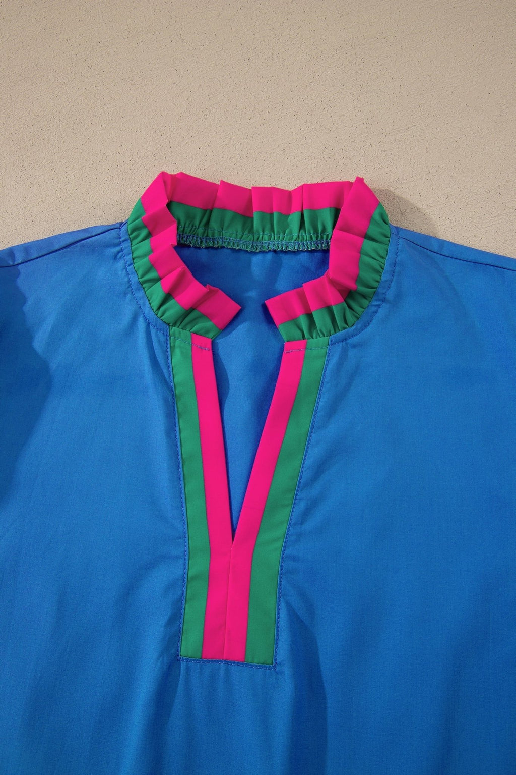 Stripe Frilled Collar Ruffle Short Sleeve Blouse - Rooted & Reckless Co.