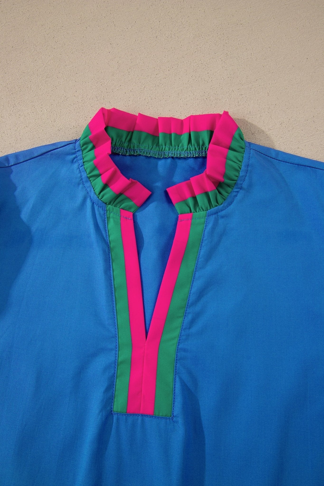 Stripe Frilled Collar Ruffle Short Sleeve Blouse - Rooted & Reckless Co.
