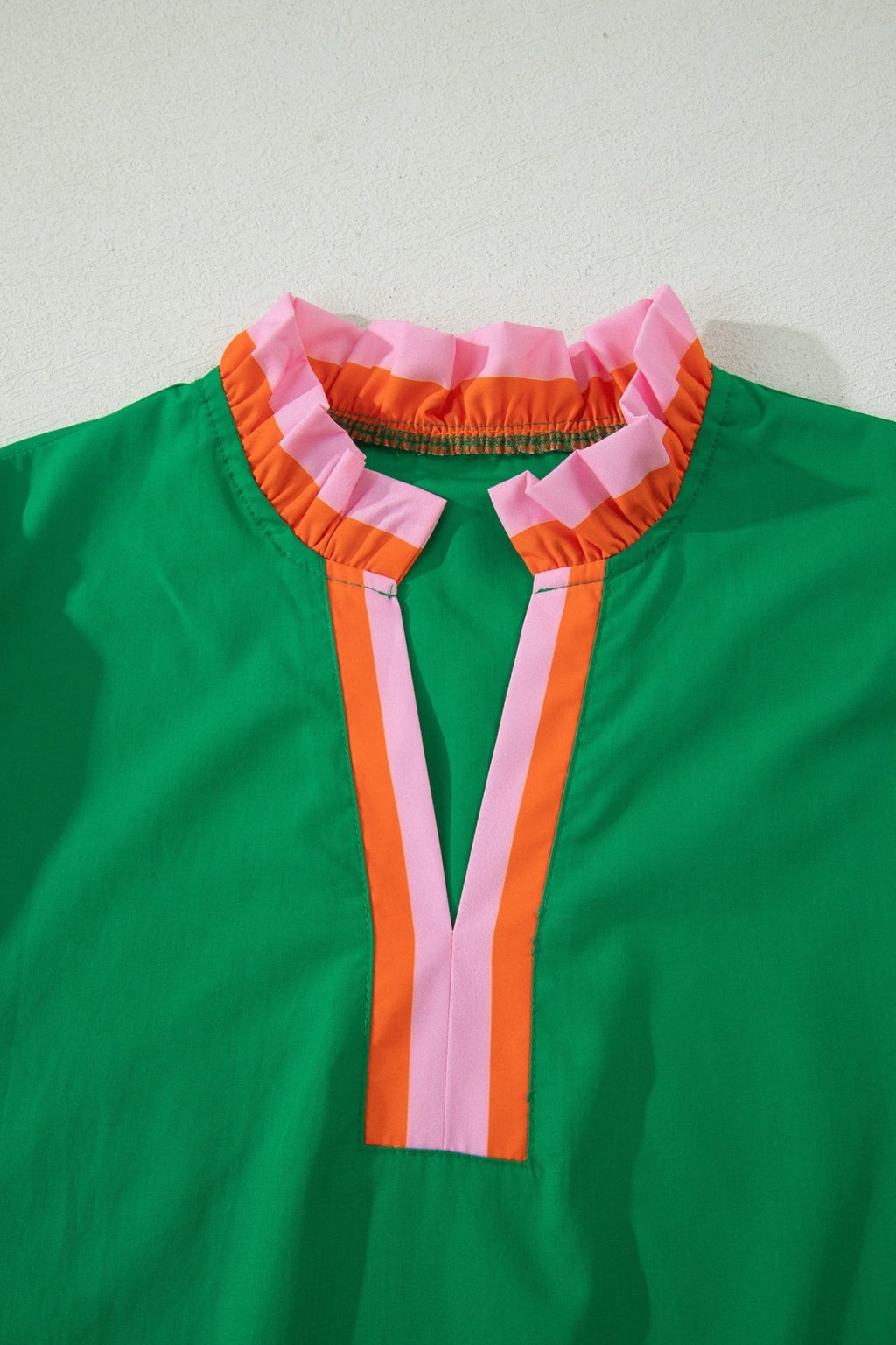 Stripe Frilled Collar Ruffle Short Sleeve Blouse - Rooted & Reckless Co.