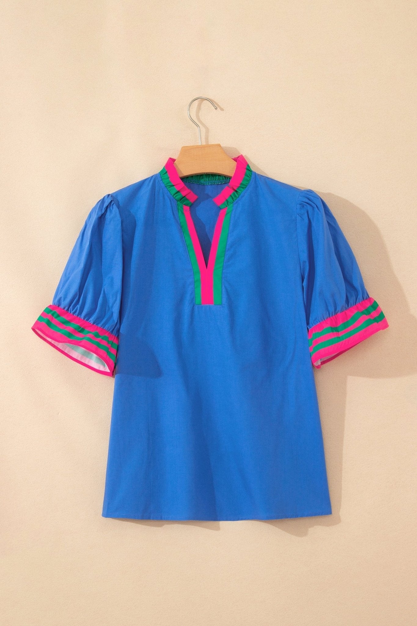 Stripe Frilled Collar Ruffle Short Sleeve Blouse - Rooted & Reckless Co.