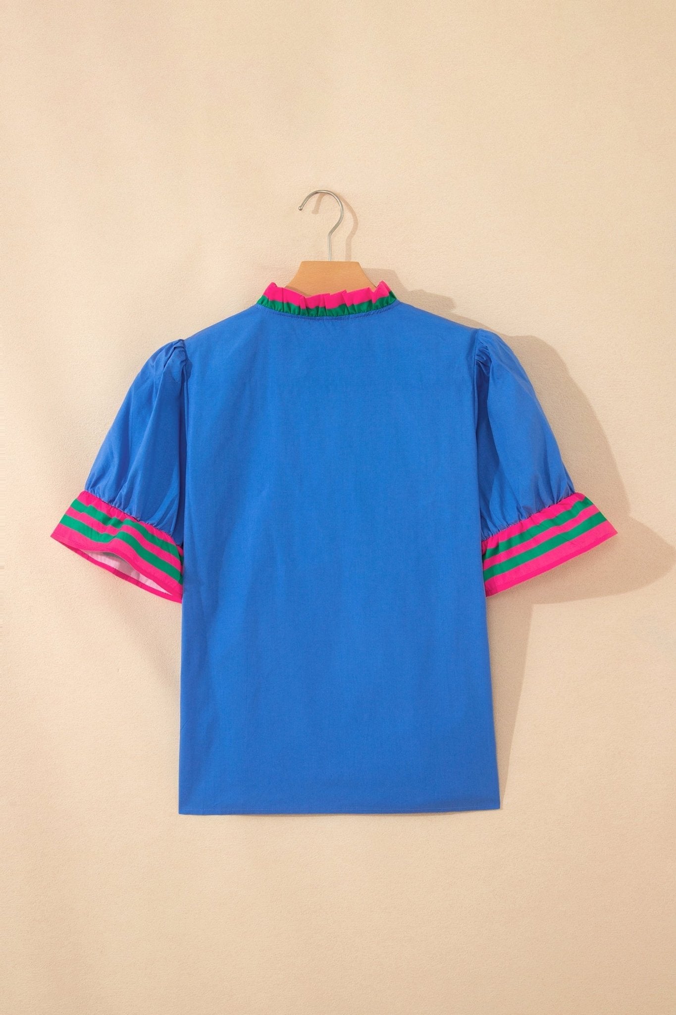 Stripe Frilled Collar Ruffle Short Sleeve Blouse - Rooted & Reckless Co.