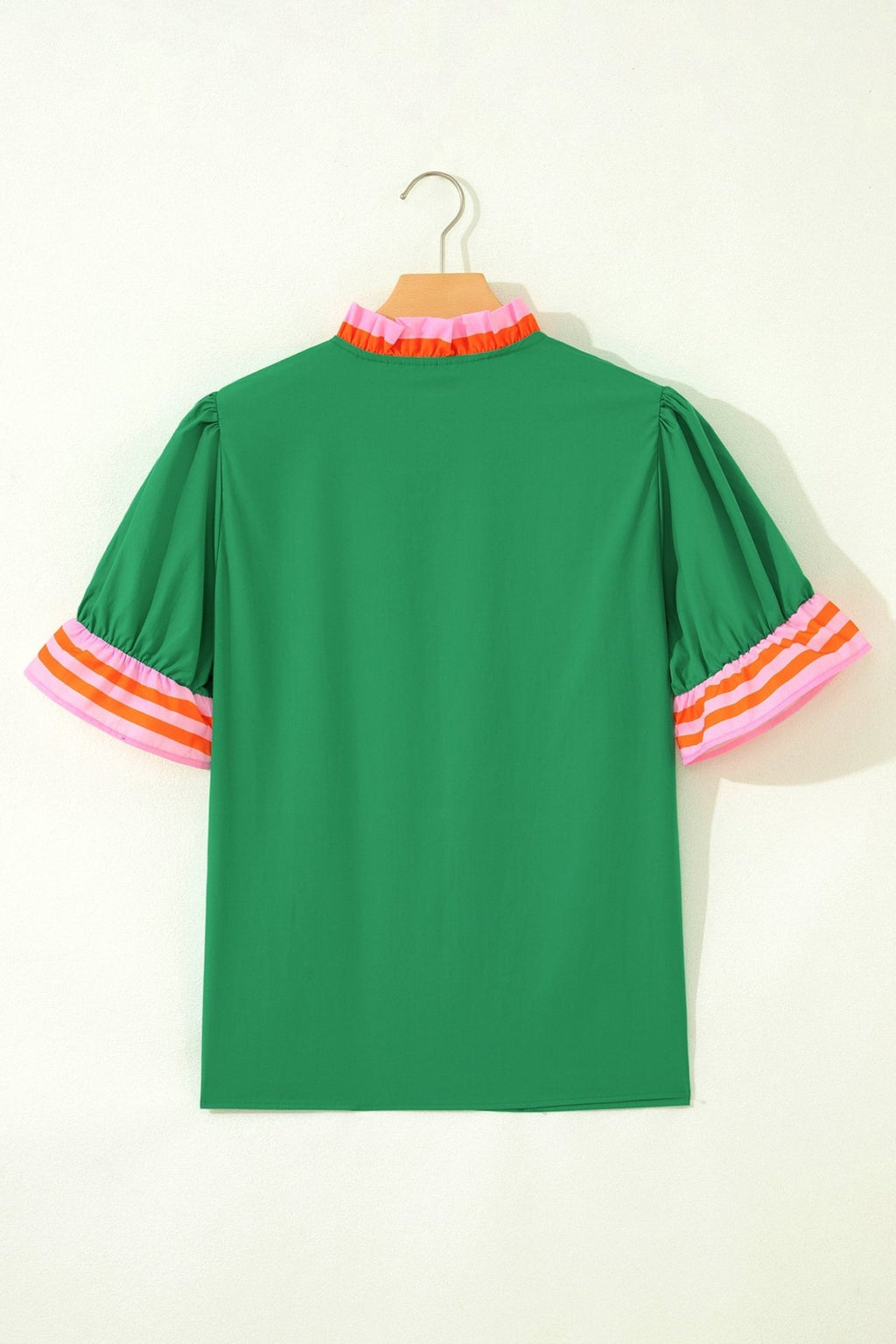 Stripe Frilled Collar Ruffle Short Sleeve Blouse - Rooted & Reckless Co.