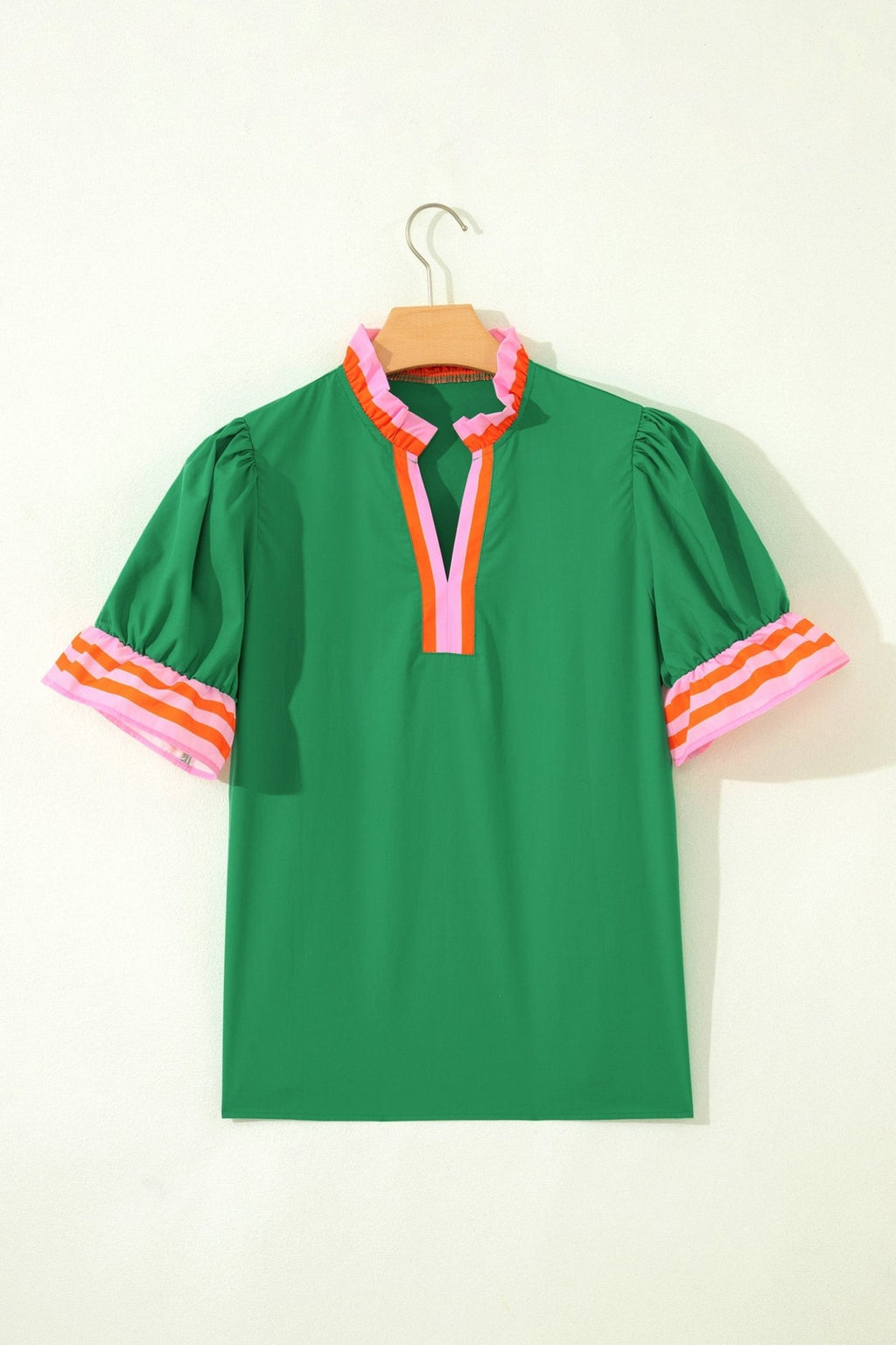 Stripe Frilled Collar Ruffle Short Sleeve Blouse - Rooted & Reckless Co.