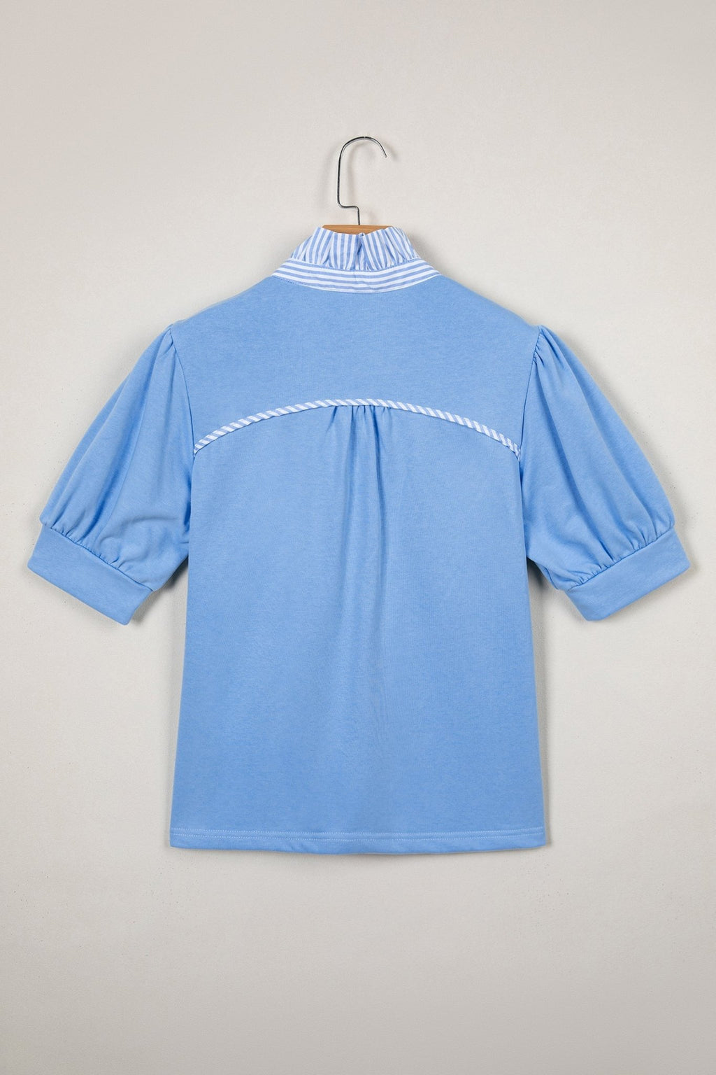 Stripe Frilled Collar Short Sleeve Blouse - Rooted & Reckless Co.