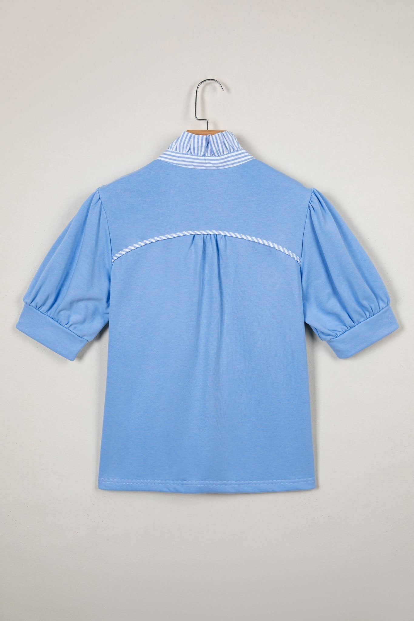 Stripe Frilled Collar Short Sleeve Blouse - Rooted & Reckless Co.
