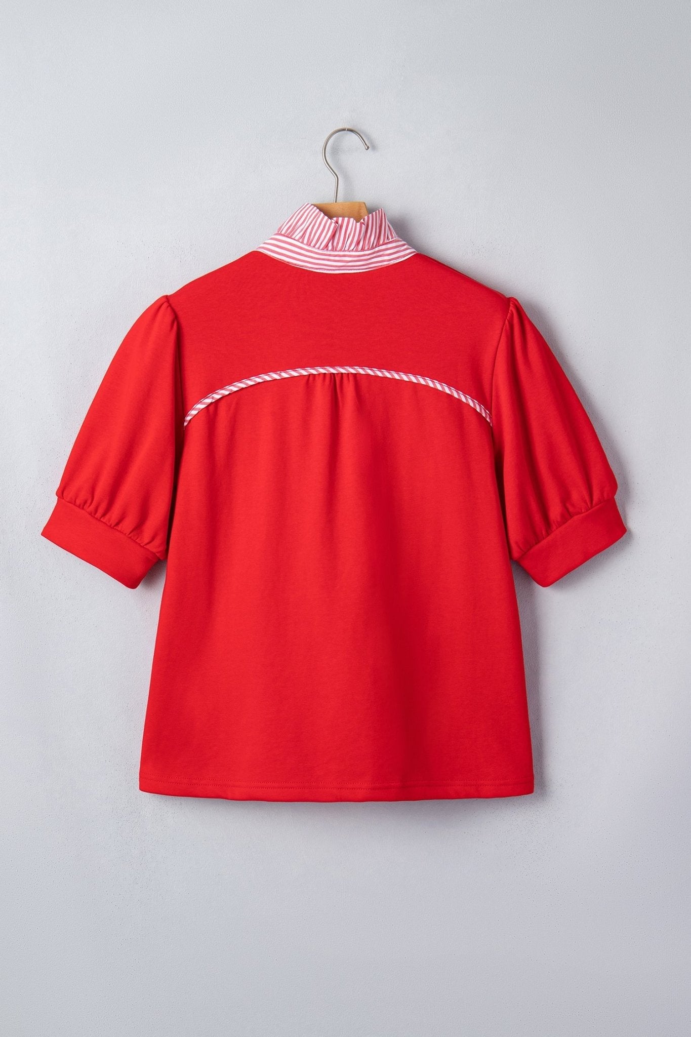 Stripe Frilled Collar Short Sleeve Blouse - Rooted & Reckless Co.