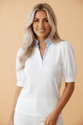 Stripe Frilled Collar Short Sleeve Blouse - Rooted & Reckless Co.