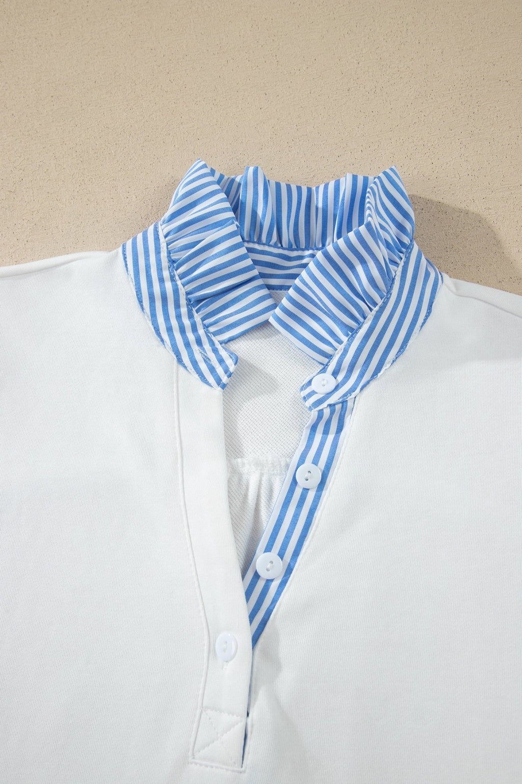 Stripe Frilled Collar Short Sleeve Blouse - Rooted & Reckless Co.
