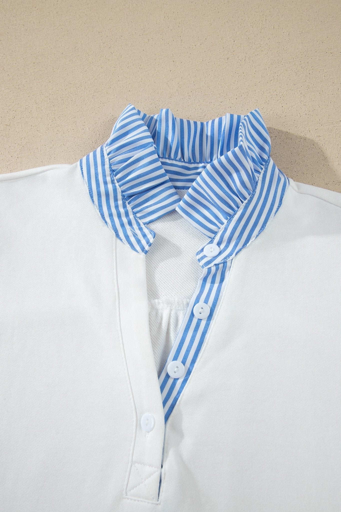 Stripe Frilled Collar Short Sleeve Blouse - Rooted & Reckless Co.