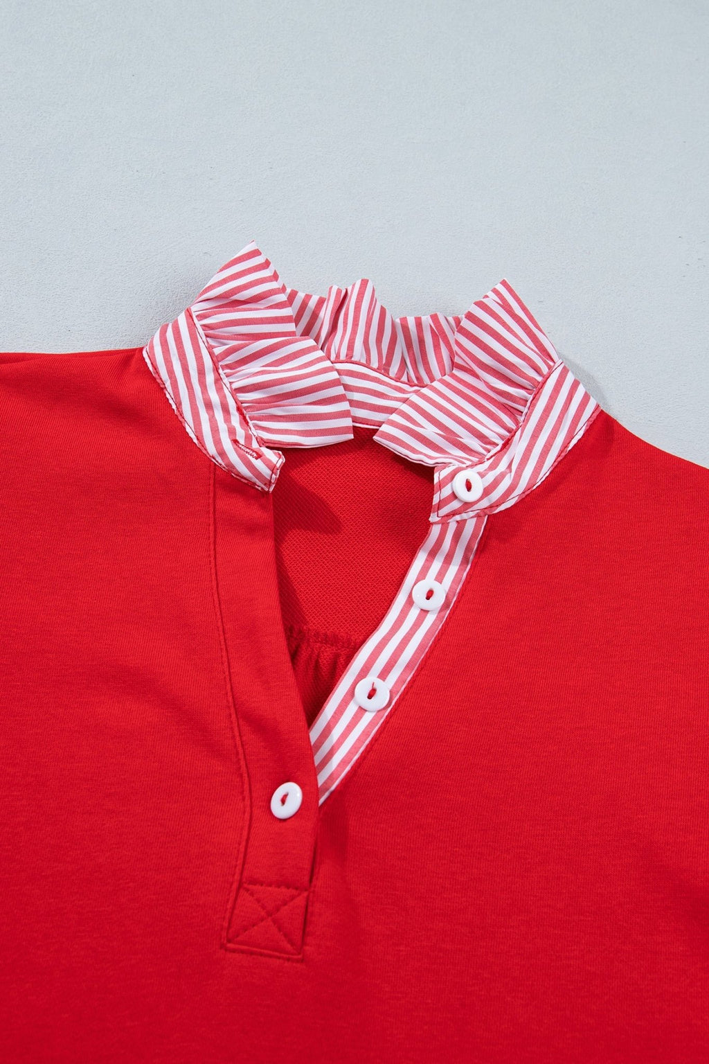 Stripe Frilled Collar Short Sleeve Blouse - Rooted & Reckless Co.