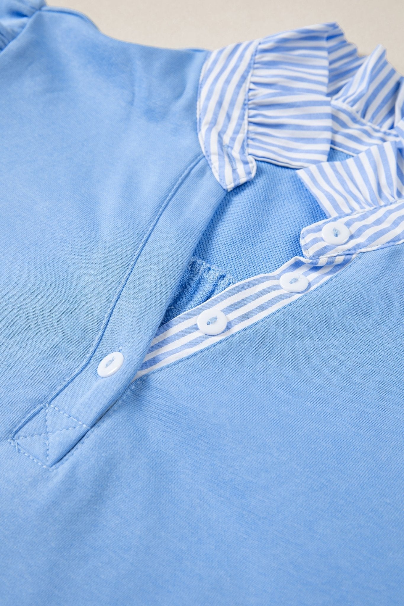 Stripe Frilled Collar Short Sleeve Blouse - Rooted & Reckless Co.