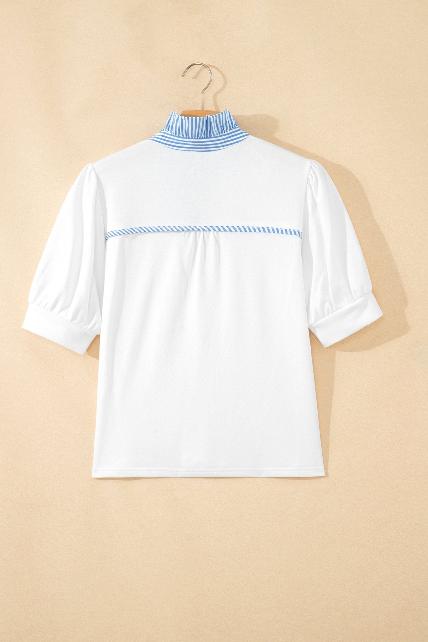 Stripe Frilled Collar Short Sleeve Blouse - Rooted & Reckless Co.