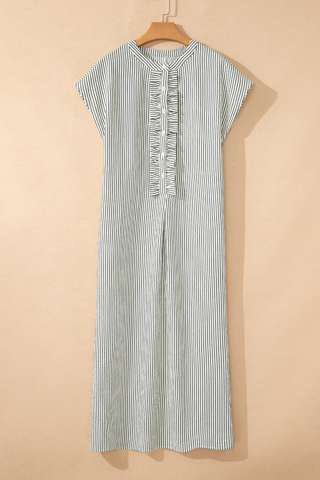Stripe Frilled Half Buttoned Maxi Dress - Rooted & Reckless Co.