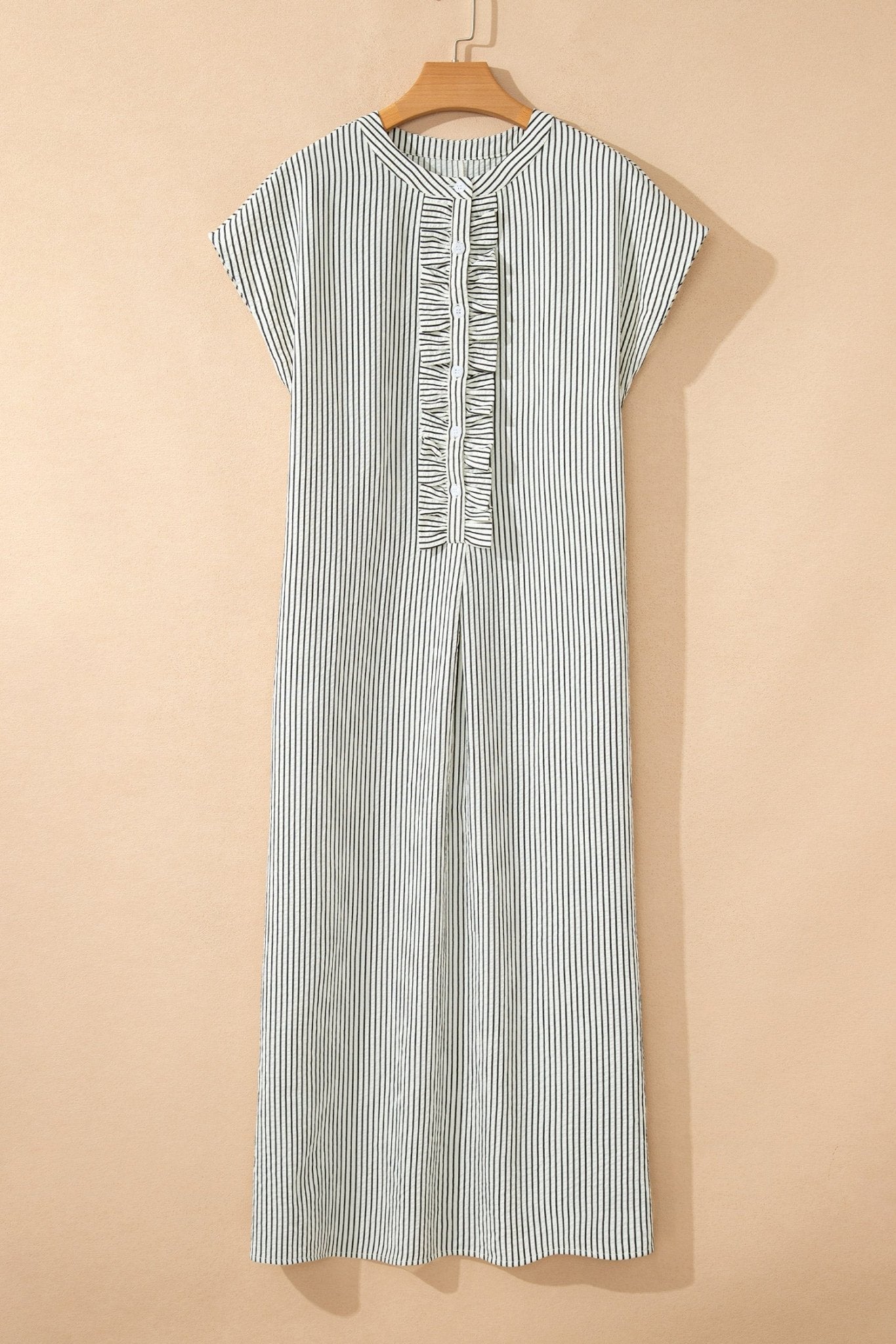 Stripe Frilled Half Buttoned Maxi Dress - Rooted & Reckless Co.