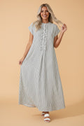 Stripe Frilled Half Buttoned Maxi Dress - Rooted & Reckless Co.