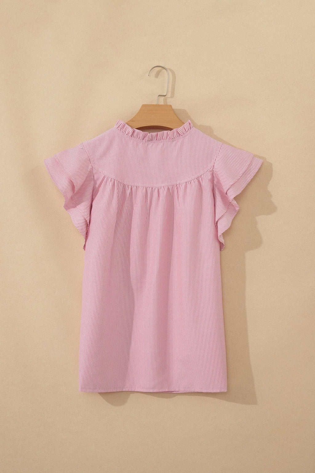 Stripe Frilled Split Neck Ruffle Sleeve Blouse - Rooted & Reckless Co.