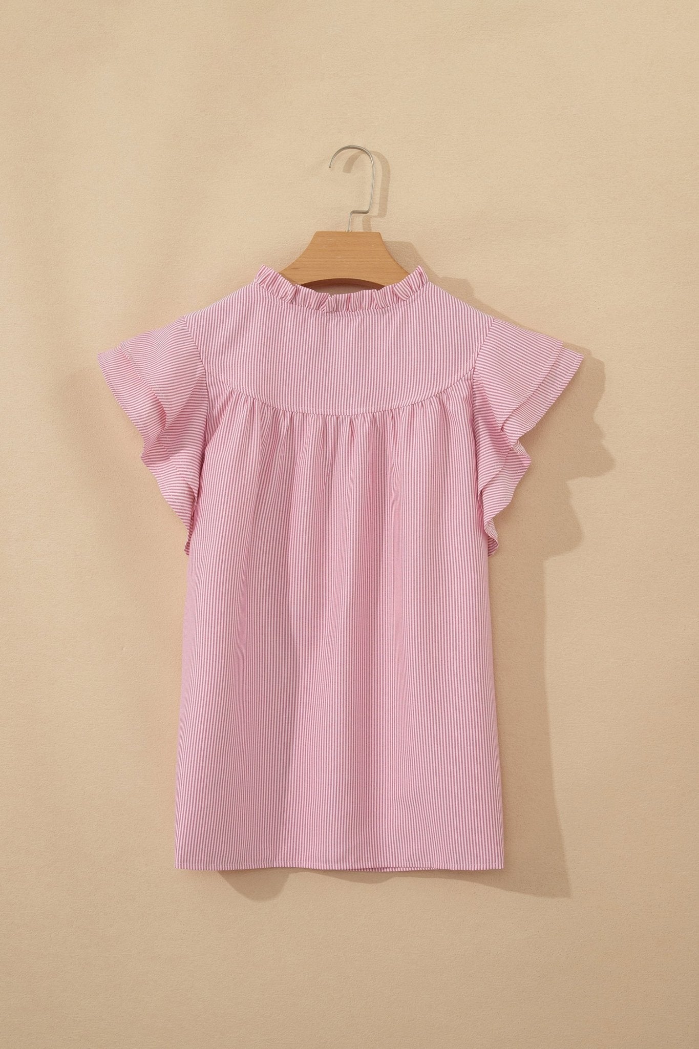 Stripe Frilled Split Neck Ruffle Sleeve Blouse - Rooted & Reckless Co.