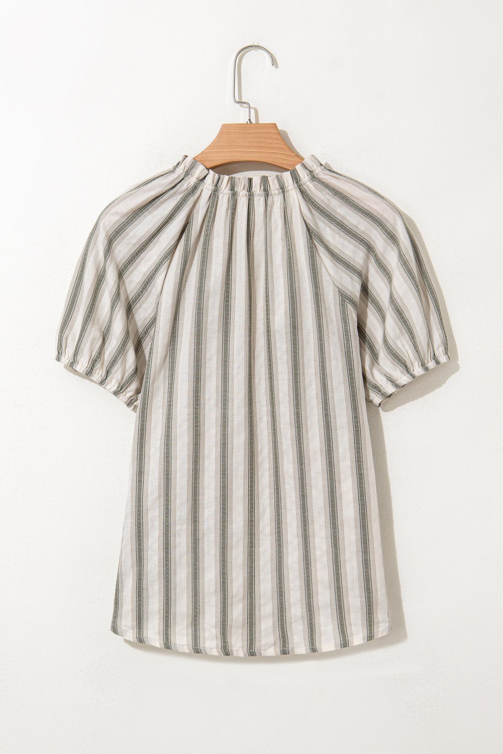 Stripe Frilled Tie-Neck Short Sleeve Blouse - Rooted & Reckless Co.