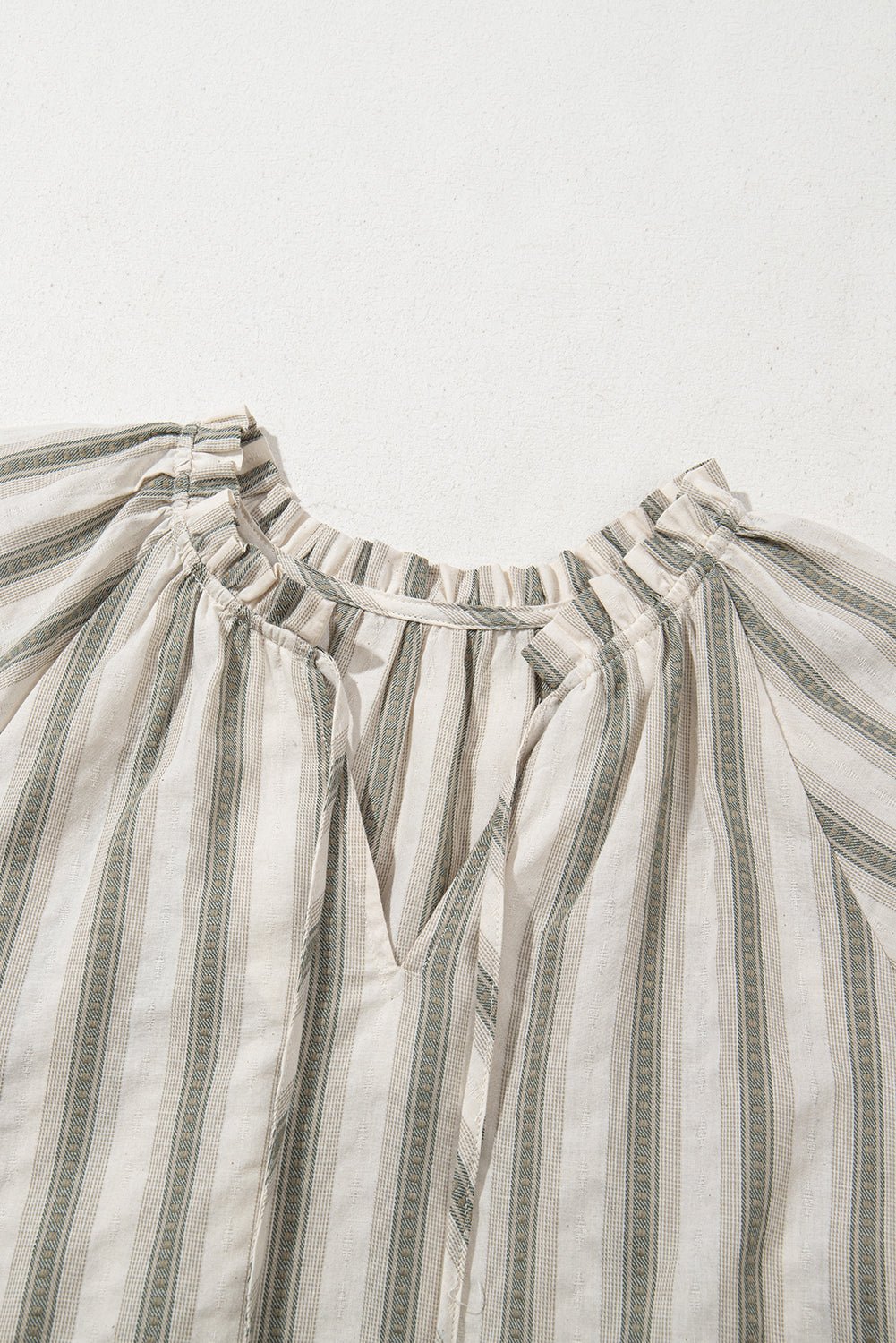 Stripe Frilled Tie-Neck Short Sleeve Blouse - Rooted & Reckless Co.