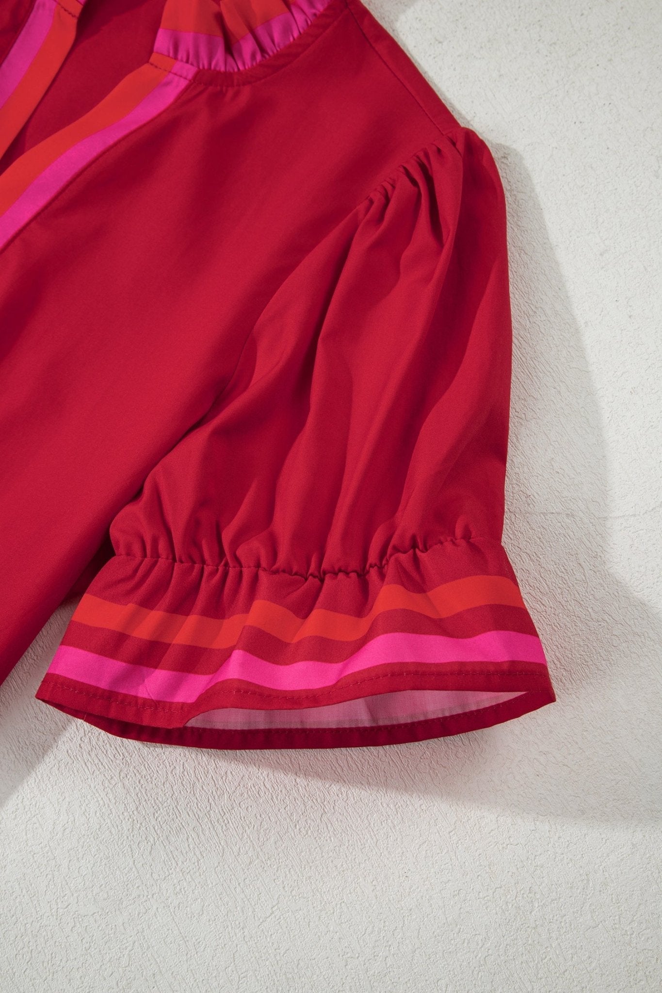Stripe Frilled V-Neck Ruffle Short Sleeve Blouse - Rooted & Reckless Co.