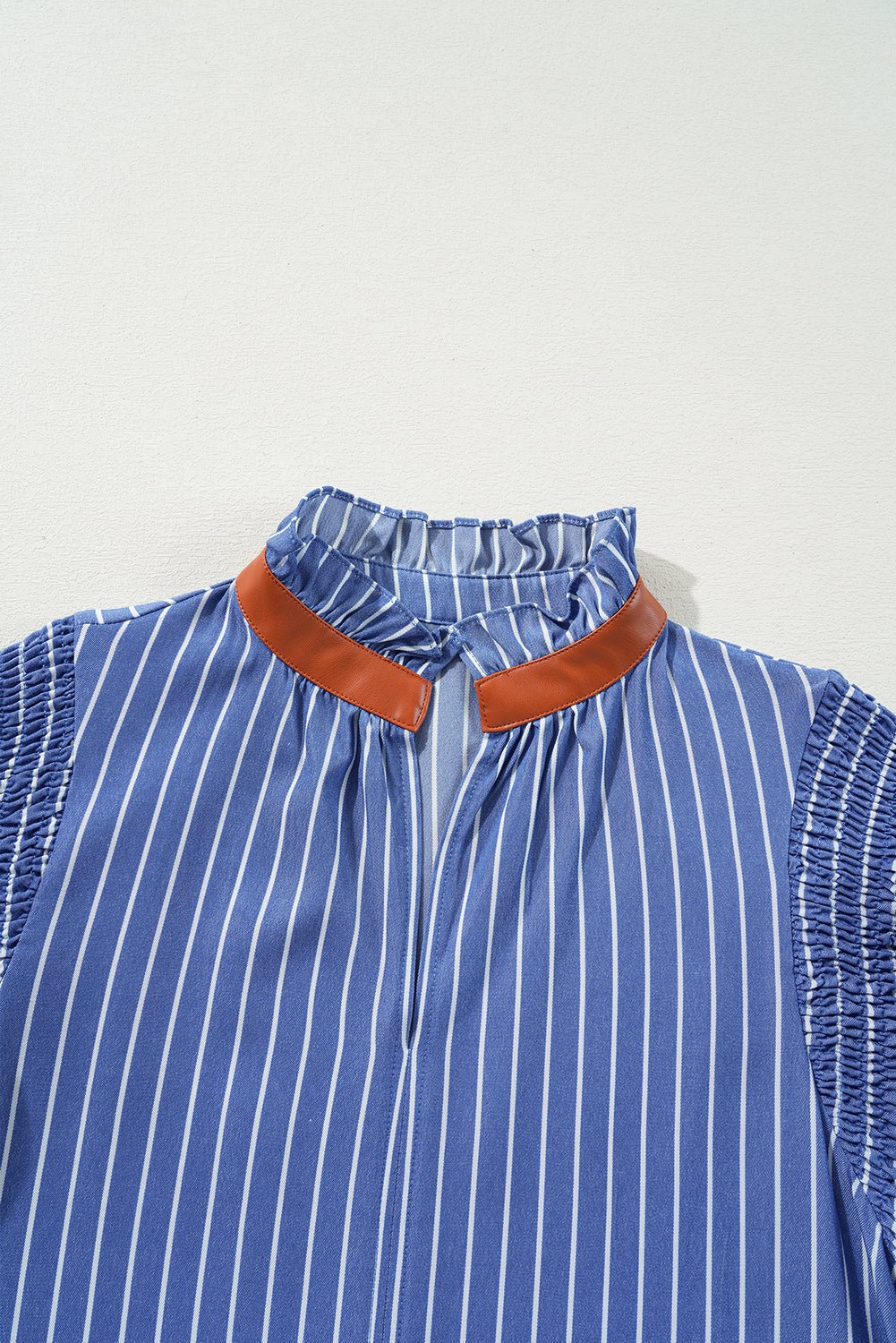 Stripe Frilly Neck Shirred Ruffle Sleeve Mini Dress - Rooted & Reckless Co.