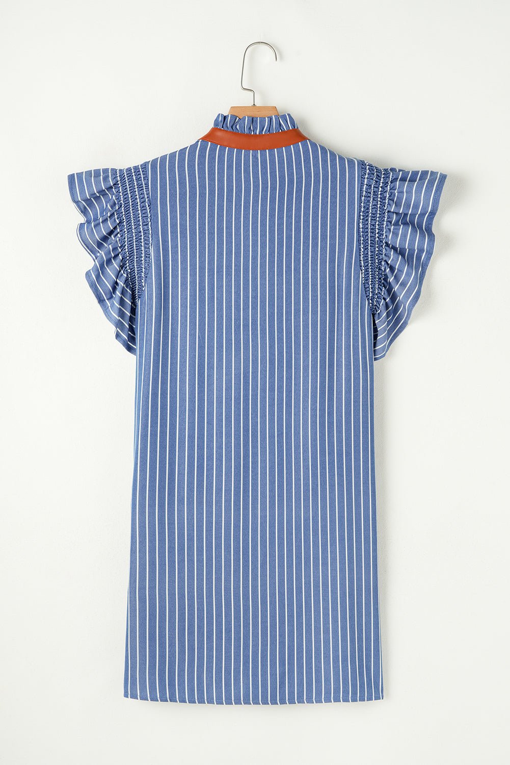 Stripe Frilly Neck Shirred Ruffle Sleeve Mini Dress - Rooted & Reckless Co.