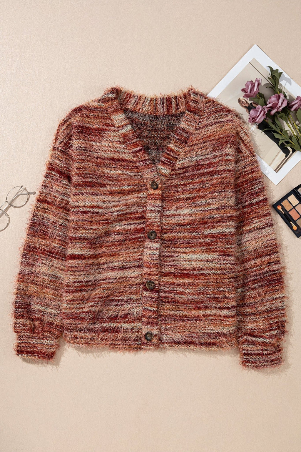 Stripe Fuzzy Button Front Cardigan Sweater - Rooted & Reckless Co.