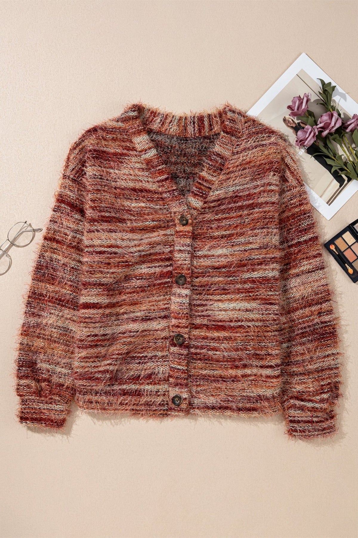 Stripe Fuzzy Button Front Cardigan Sweater - Rooted & Reckless Co.
