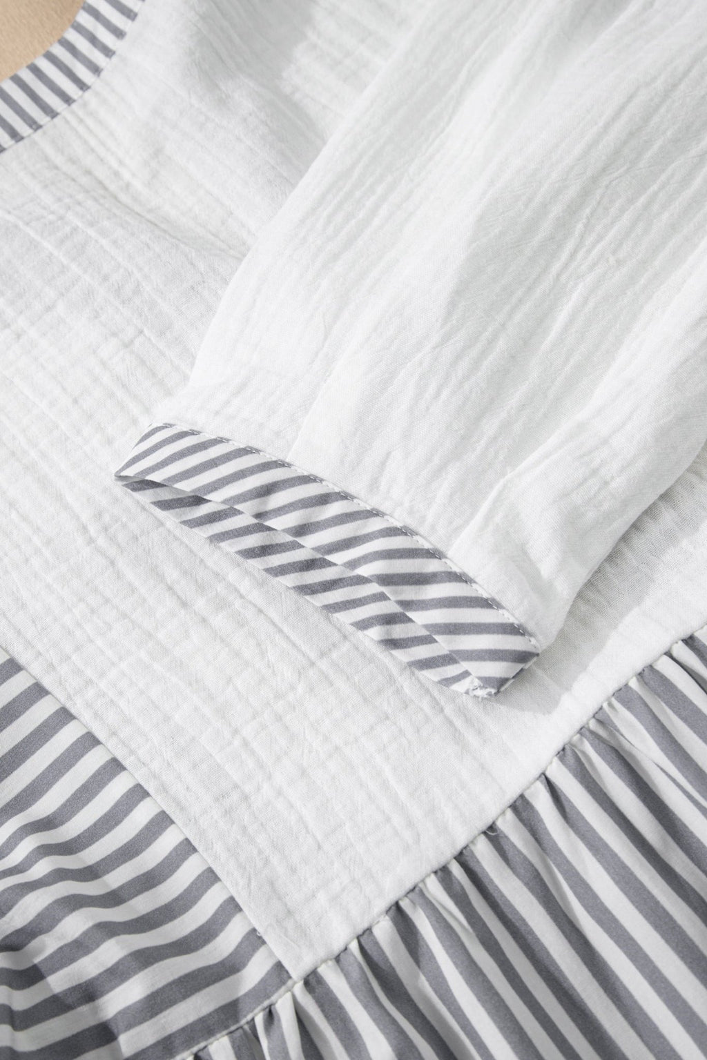 Stripe Gauze Patchwork Half Buttoned Babydoll Blouse - Rooted & Reckless Co.