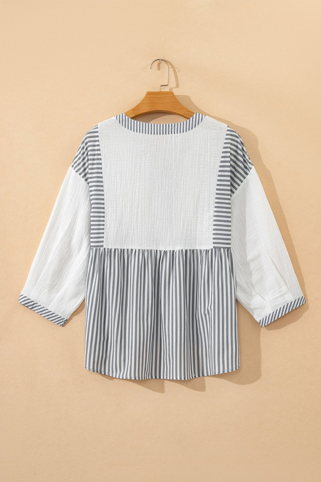 Stripe Gauze Patchwork Half Buttoned Babydoll Blouse - Rooted & Reckless Co.