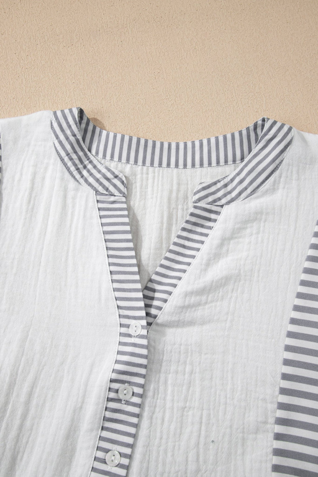 Stripe Gauze Patchwork Half Buttoned Babydoll Blouse - Rooted & Reckless Co.
