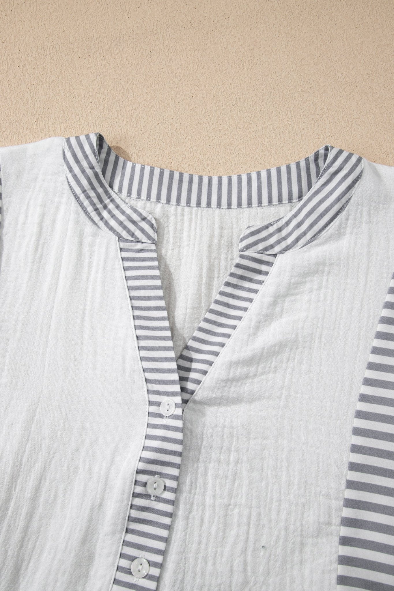 Stripe Gauze Patchwork Half Buttoned Babydoll Blouse - Rooted & Reckless Co.