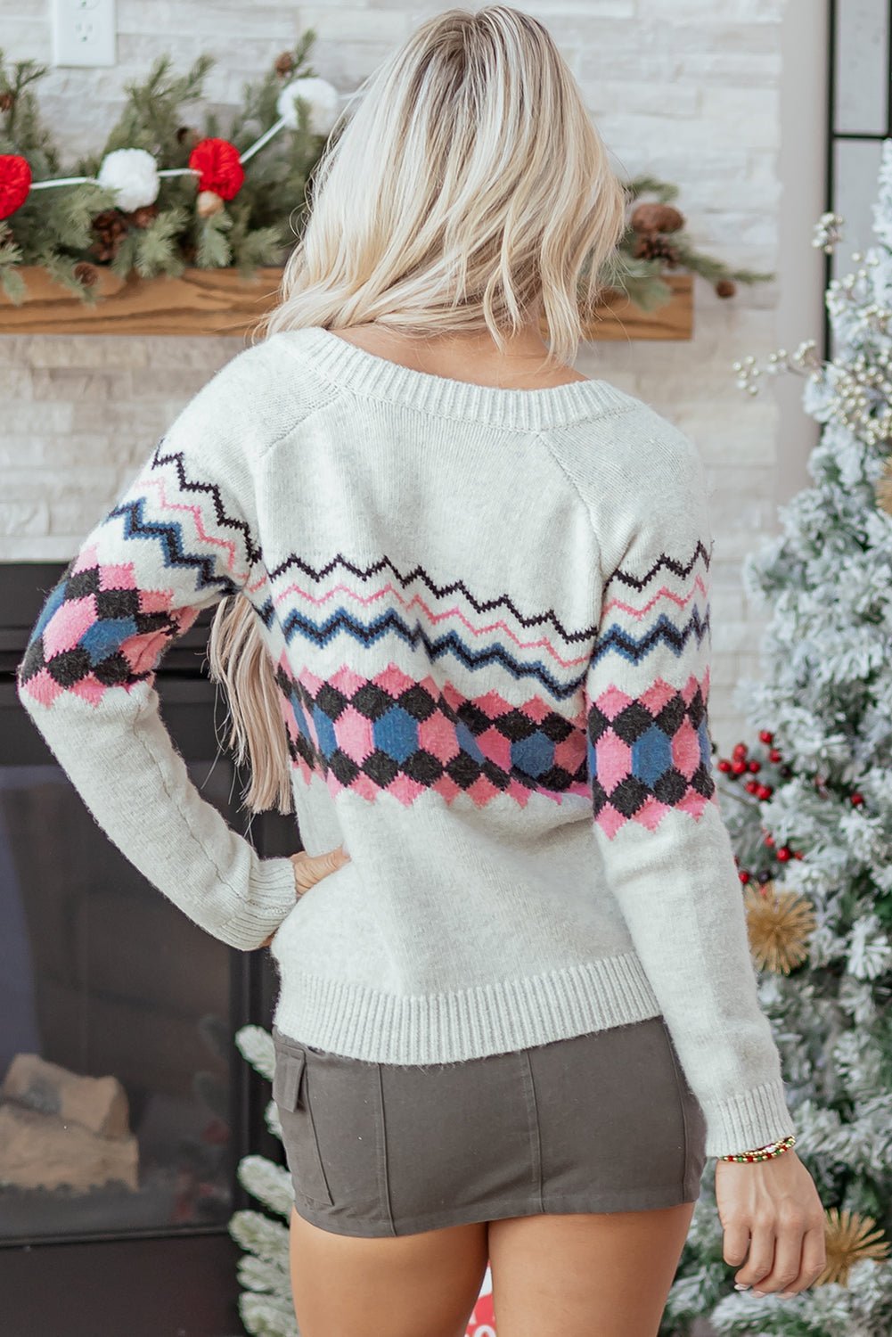 Stripe Geometric Button-Up Sweater Cardigan - Rooted & Reckless Co.