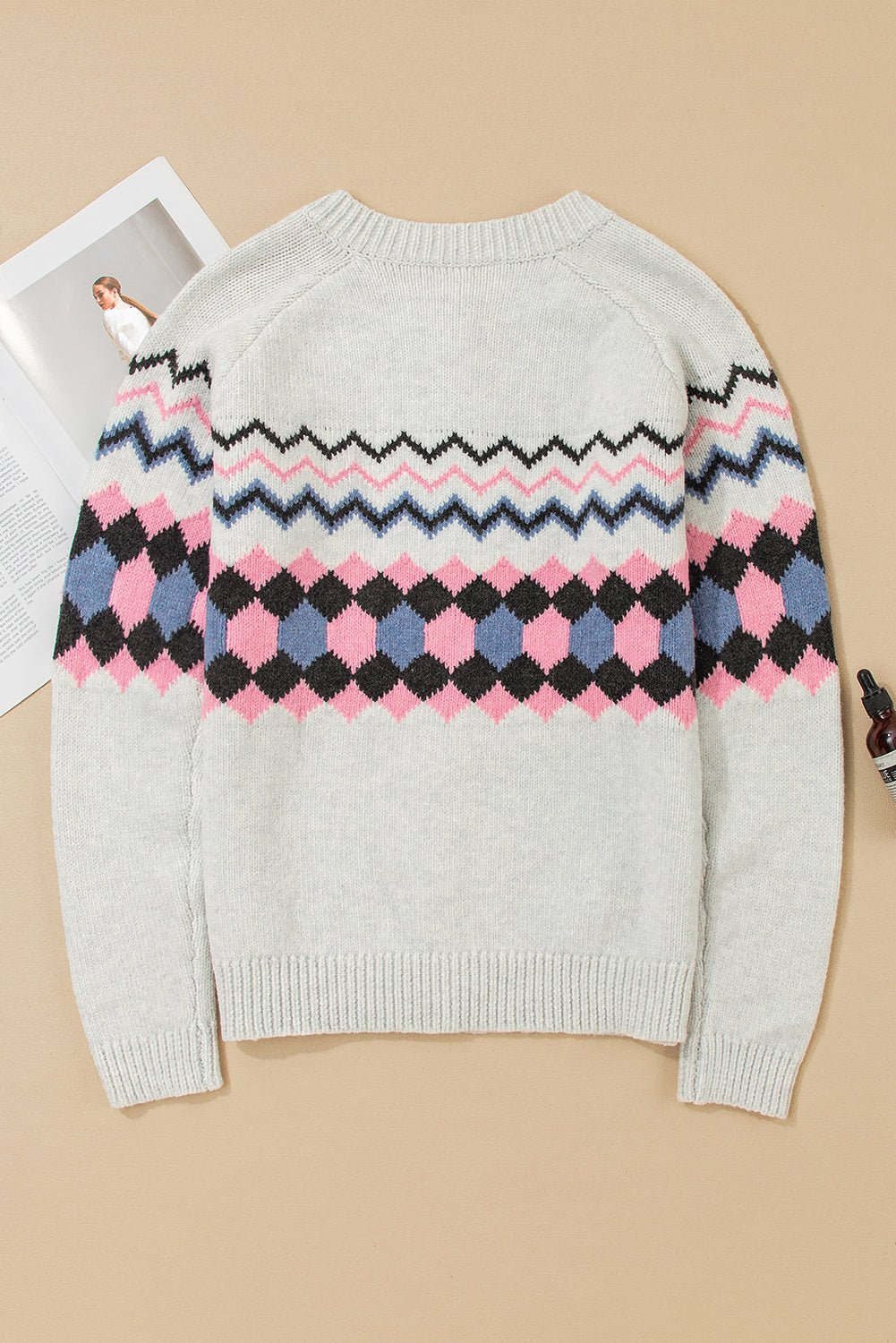 Stripe Geometric Button-Up Sweater Cardigan - Rooted & Reckless Co.