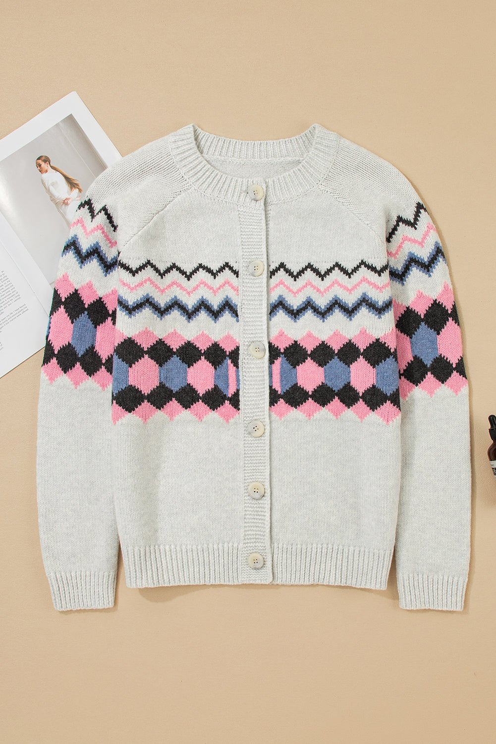 Stripe Geometric Button-Up Sweater Cardigan - Rooted & Reckless Co.