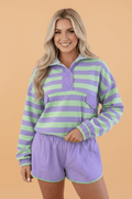 Stripe Half Button Long Sleeve Top and Shorts Set - Rooted & Reckless Co.