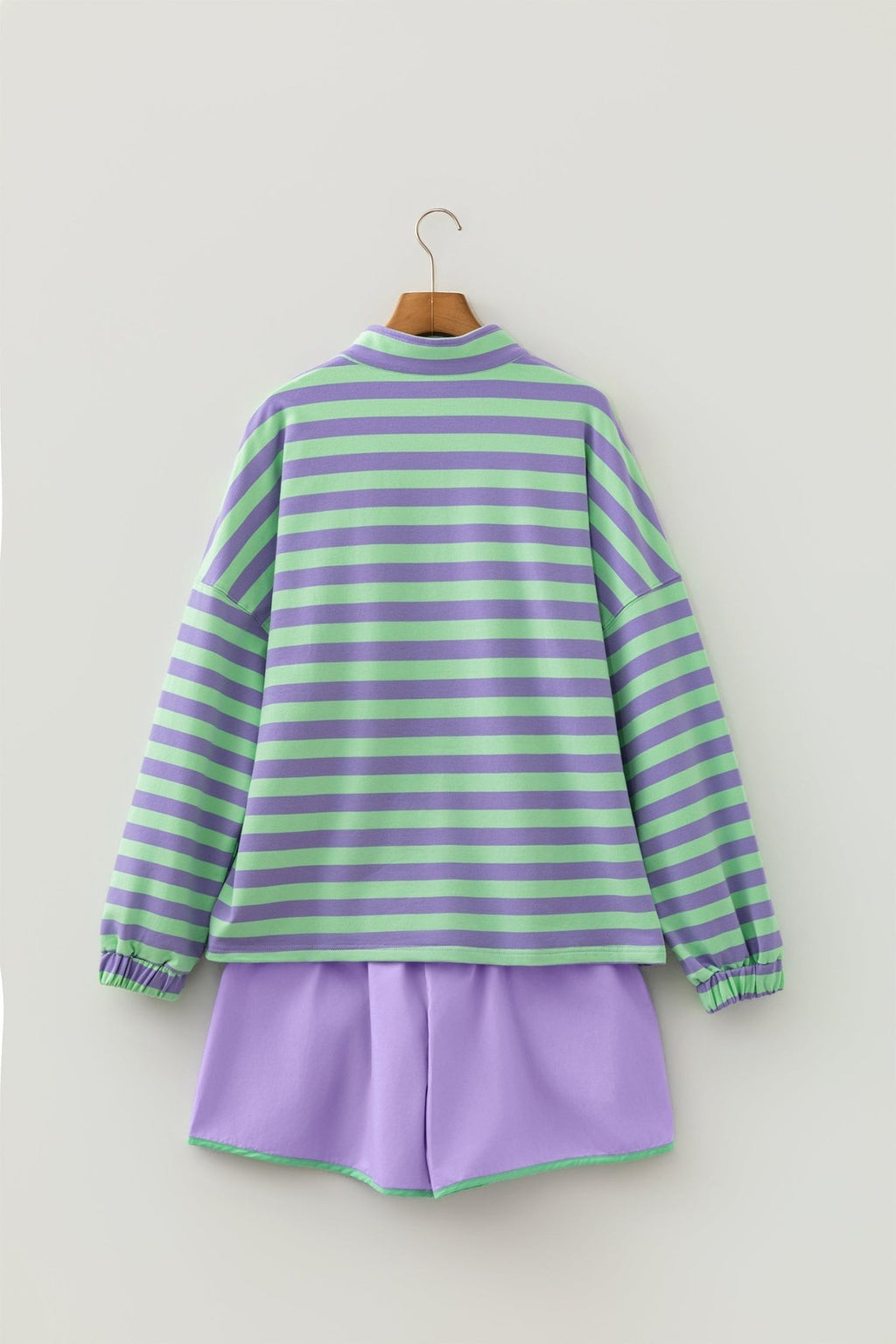 Stripe Half Button Long Sleeve Top and Shorts Set - Rooted & Reckless Co.