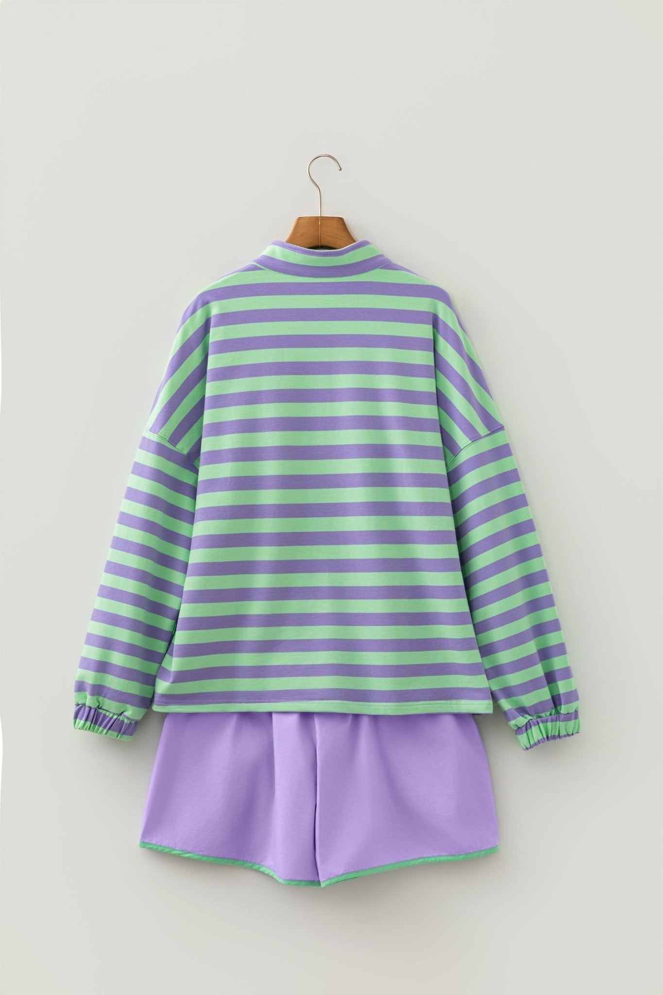 Stripe Half Button Long Sleeve Top and Shorts Set - Rooted & Reckless Co.