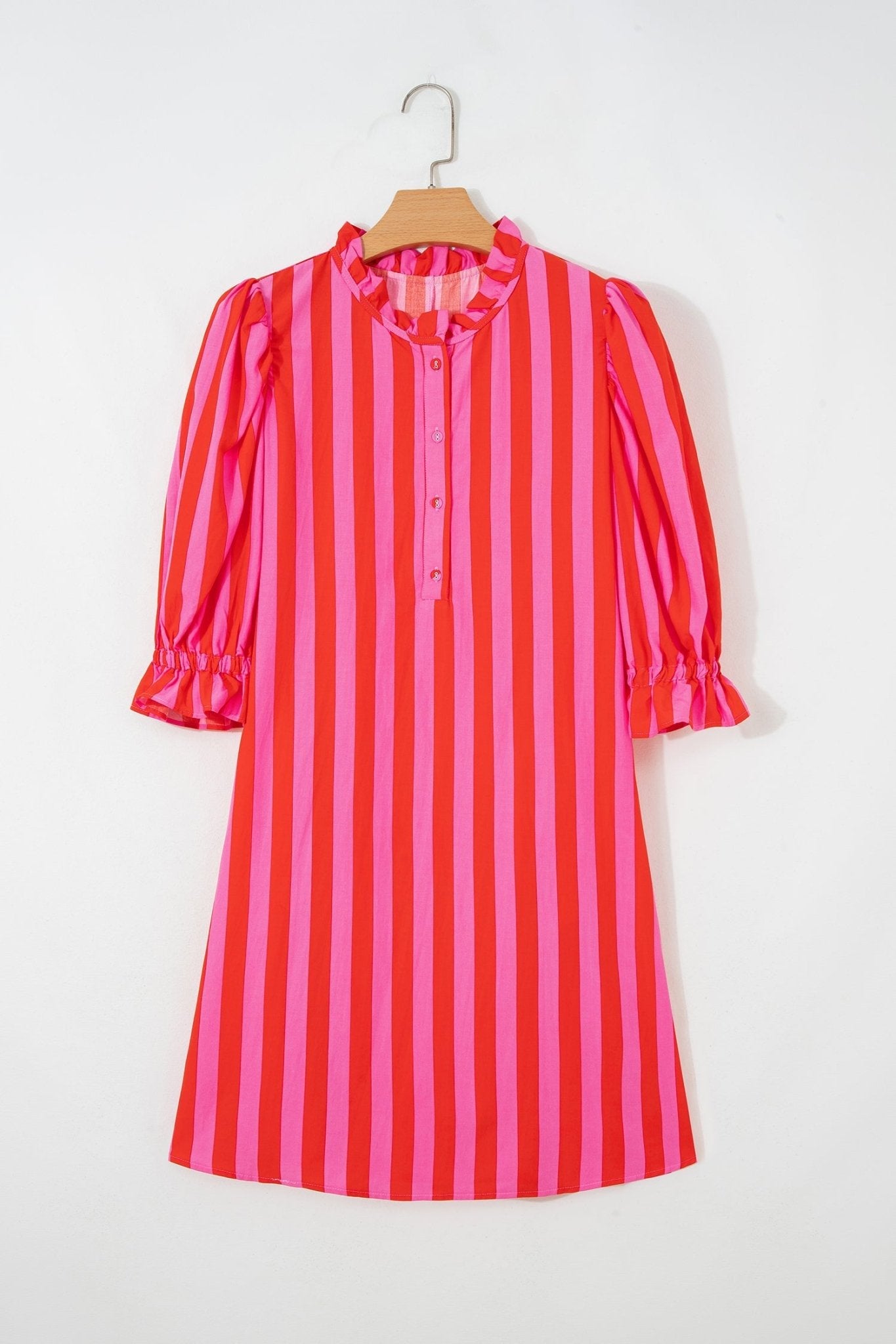 Stripe Half-Button Puff Sleeve Mini Dress - Rooted & Reckless Co.