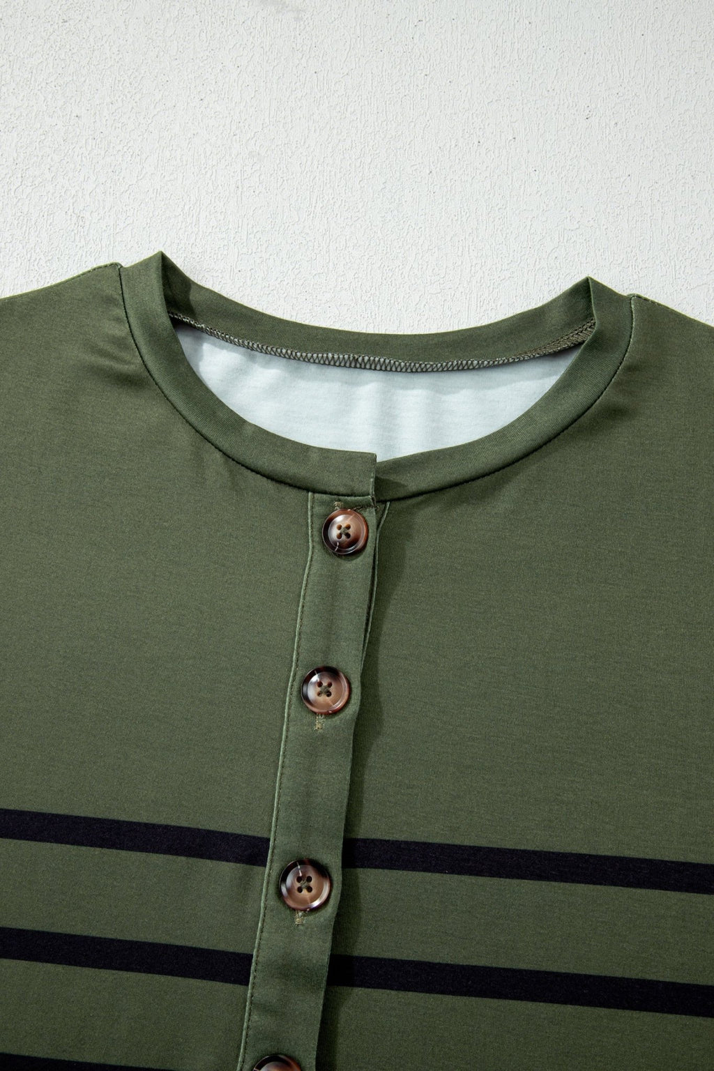 Stripe Half Buttoned Crewneck T-Shirt - Rooted & Reckless Co.