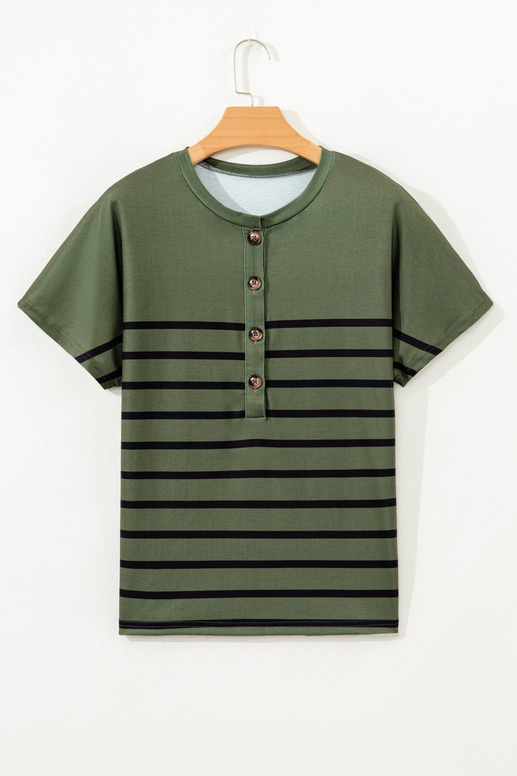 Stripe Half Buttoned Crewneck T-Shirt - Rooted & Reckless Co.