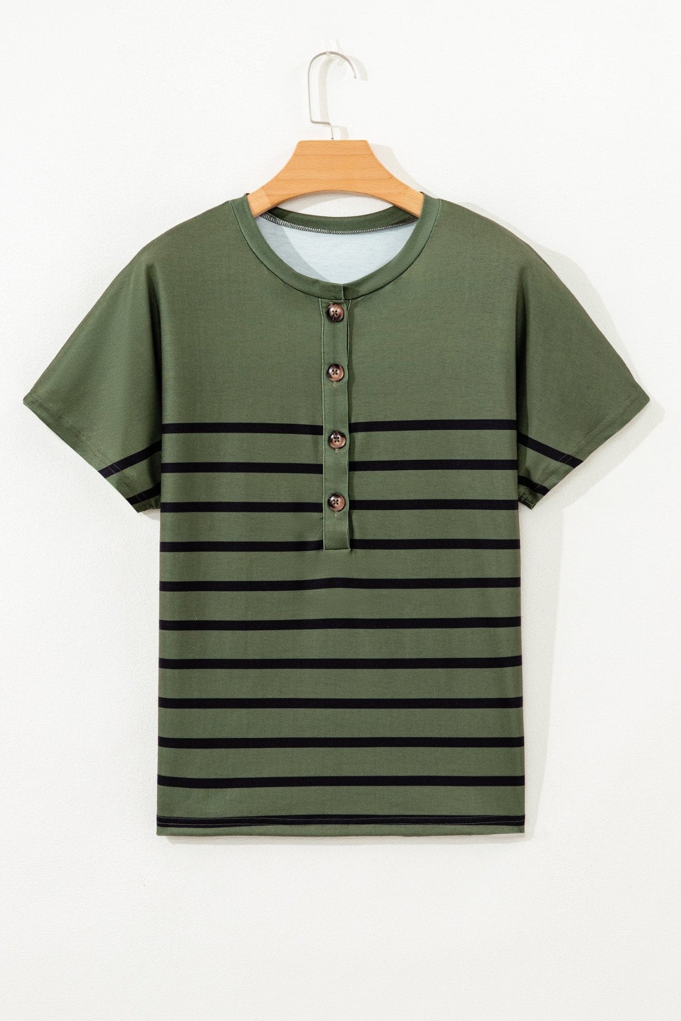 Stripe Half Buttoned Crewneck T-Shirt - Rooted & Reckless Co.