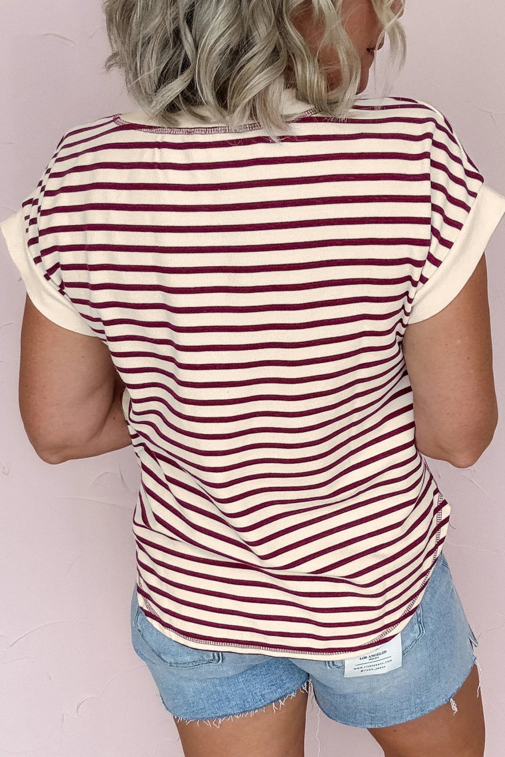 Stripe Half Buttoned Short Sleeve Top - Rooted & Reckless Co.