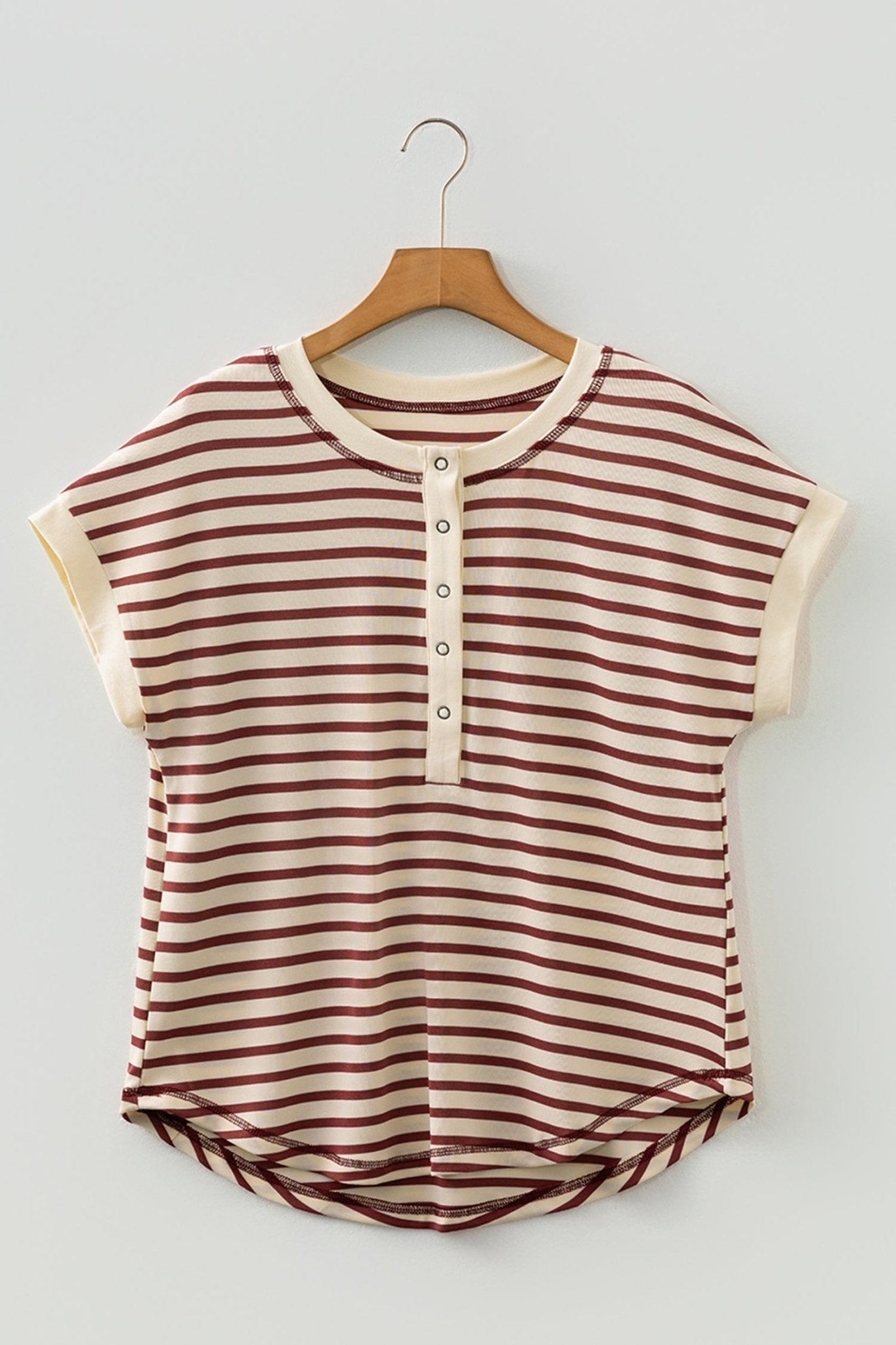 Stripe Half Buttoned Short Sleeve Top - Rooted & Reckless Co.