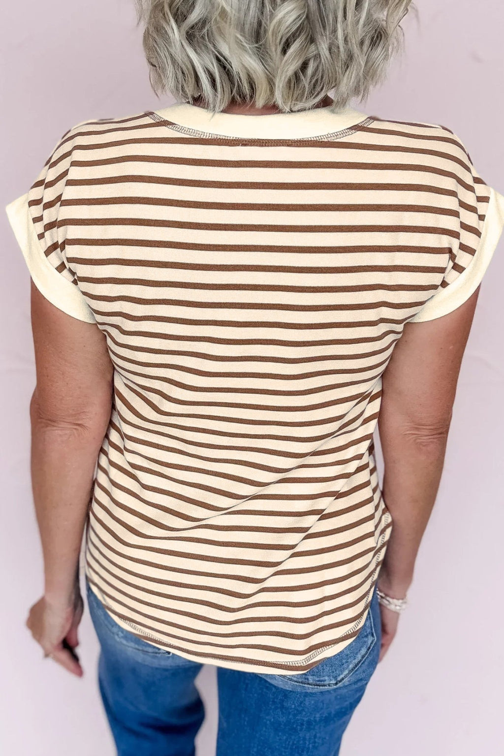 Stripe Half Buttoned Short Sleeve Top - Rooted & Reckless Co.