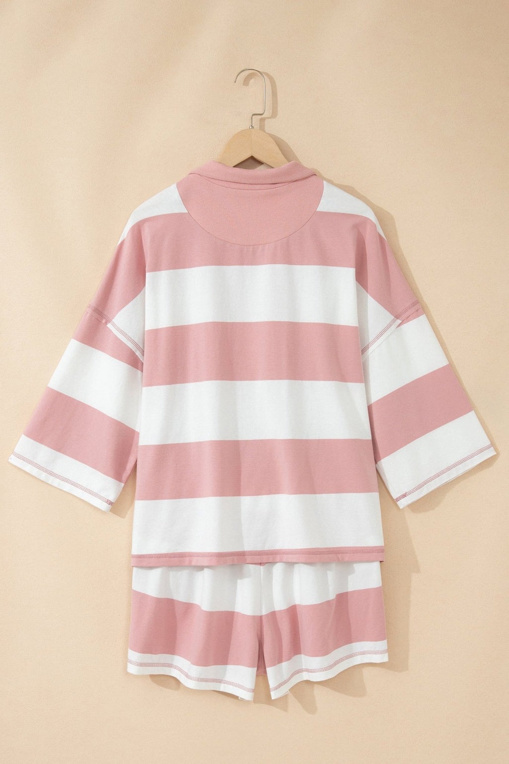 Stripe Half Zip 3/4 Sleeve Top & Shorts Set - Rooted & Reckless Co.