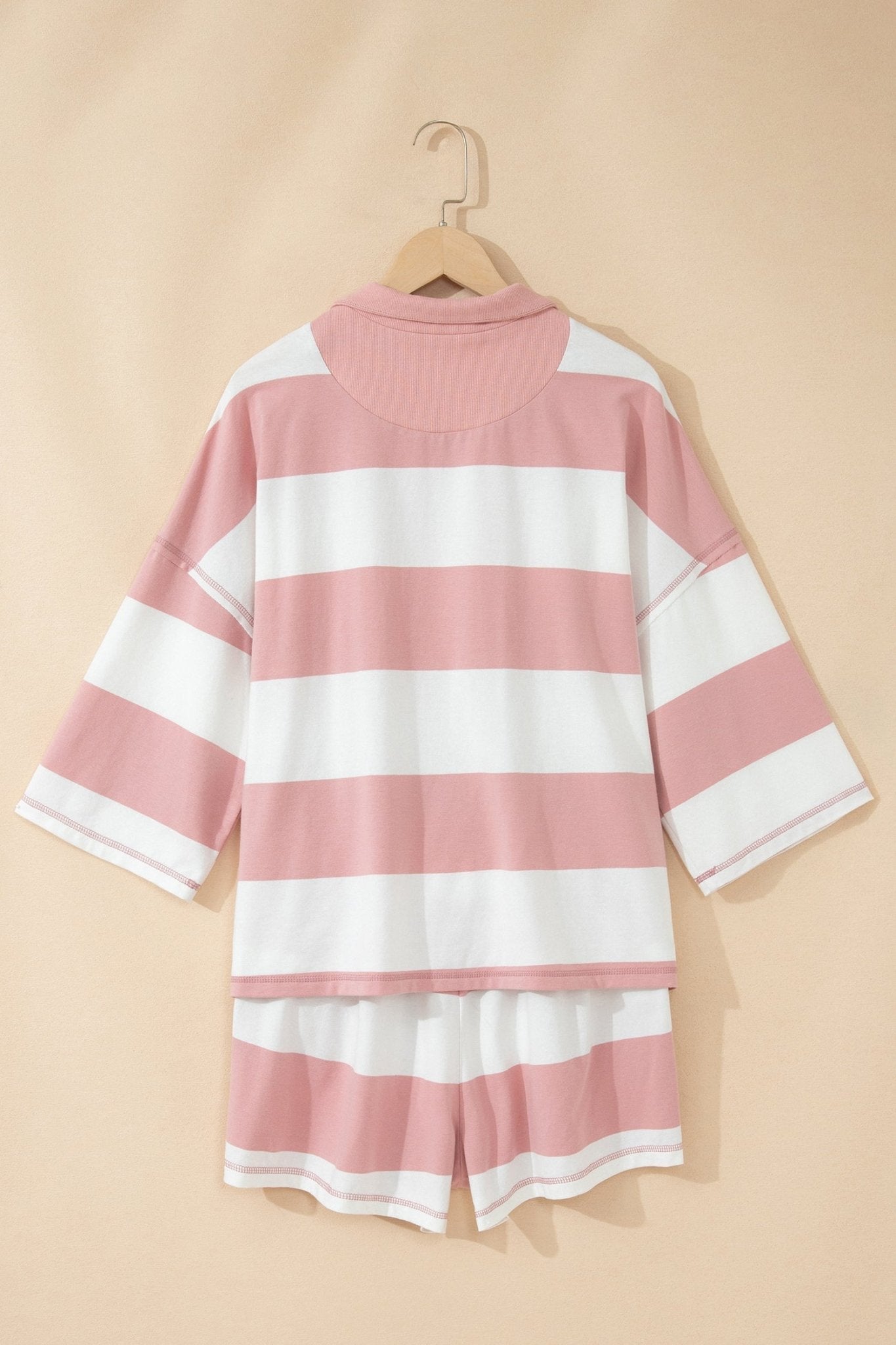 Stripe Half Zip 3/4 Sleeve Top & Shorts Set - Rooted & Reckless Co.